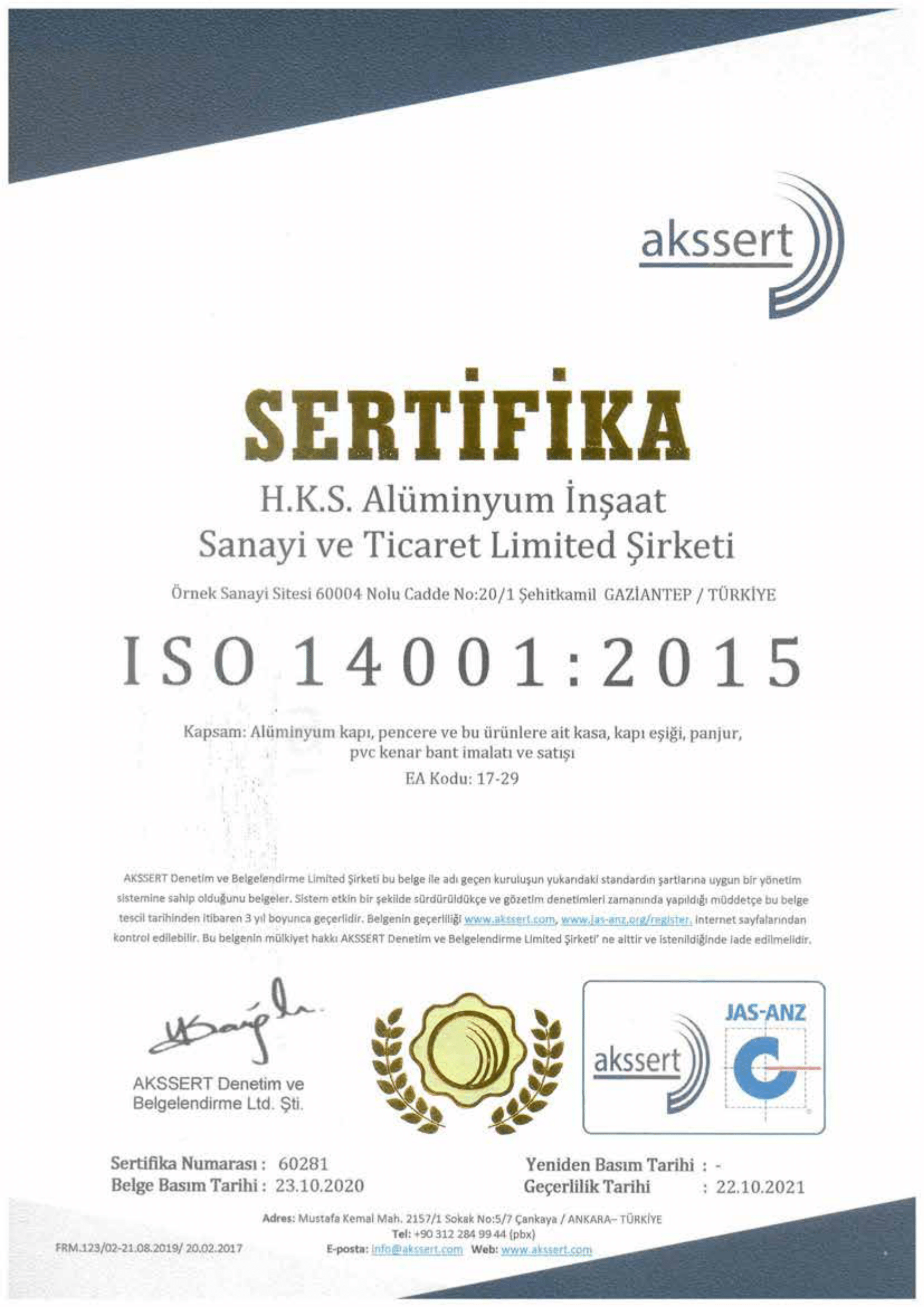 60281 AKSSERT - HKS - 14001 